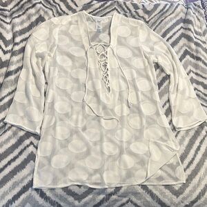 La Blanca Cream Lace-Up Polka Dot Tunic